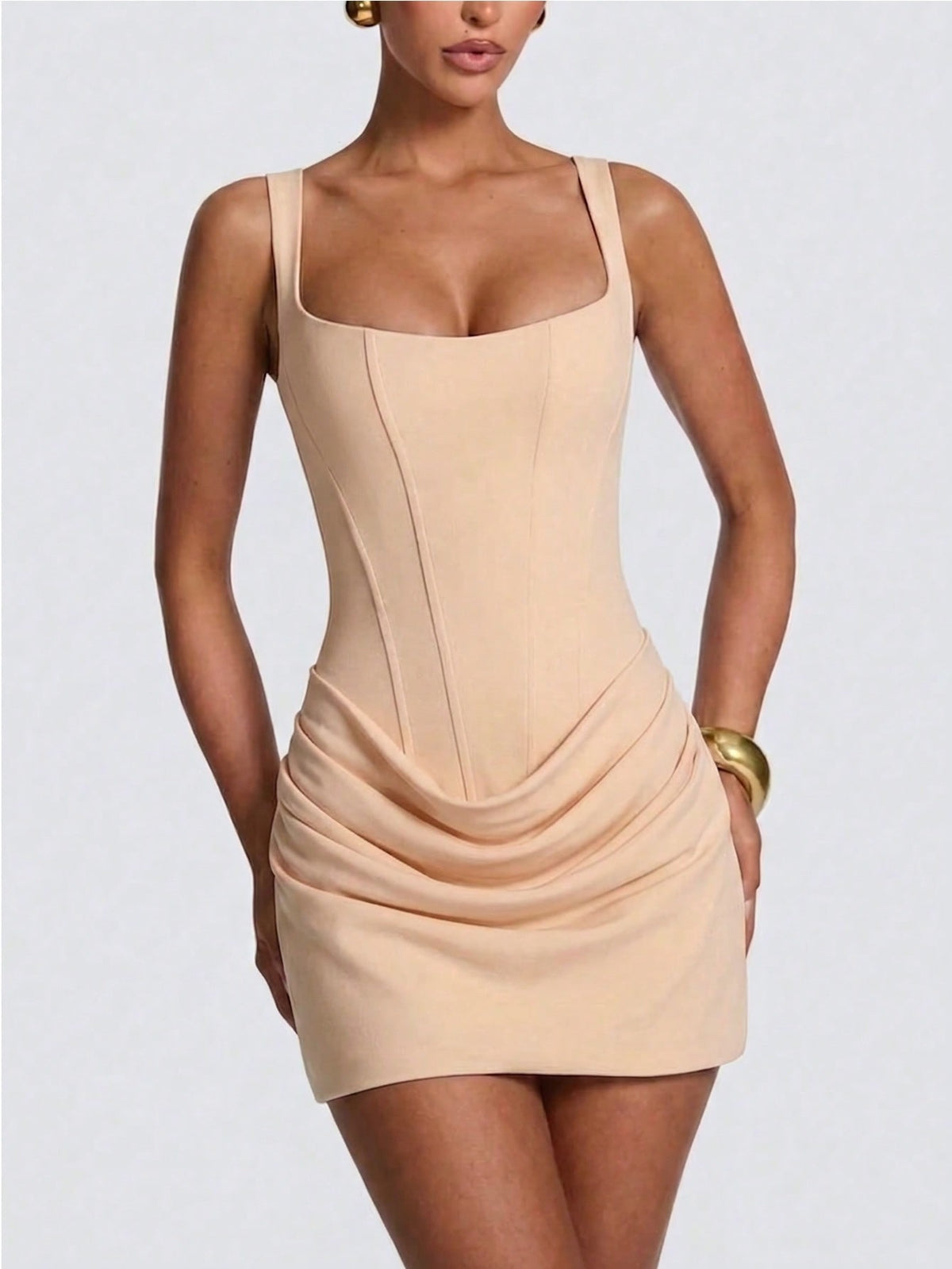French-Style Square-Neck Bodycon Dress