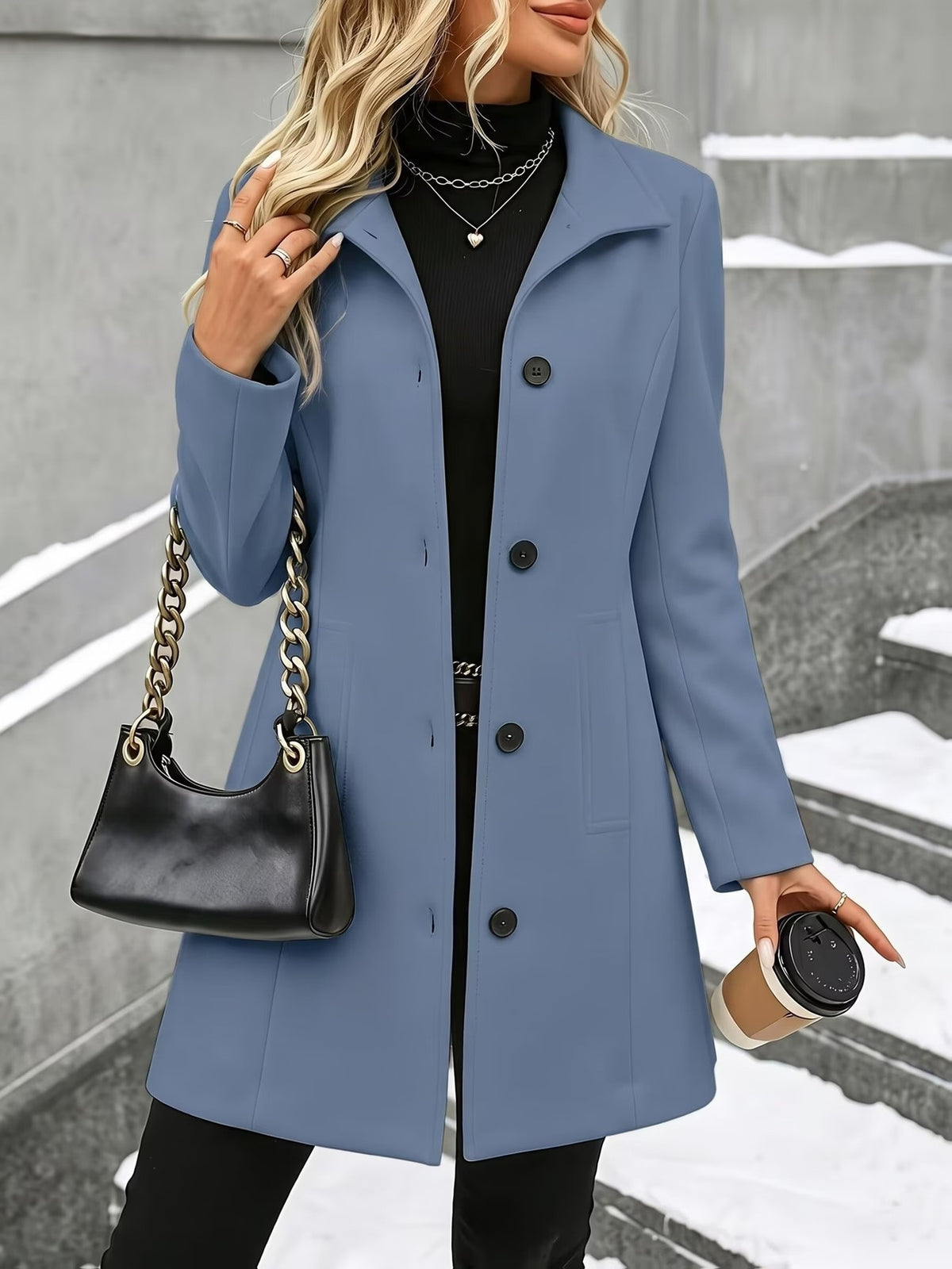 Women's Mid-Length Wool-Blend Coat