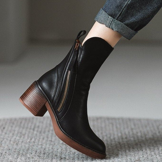 Women's Vintage Chunky-Heel Ankle Boots
