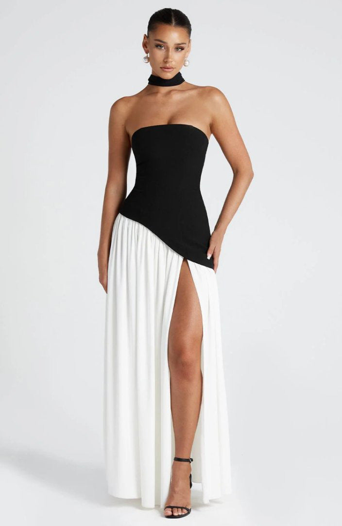 Elegant Backless Slit Milk Silk Dress