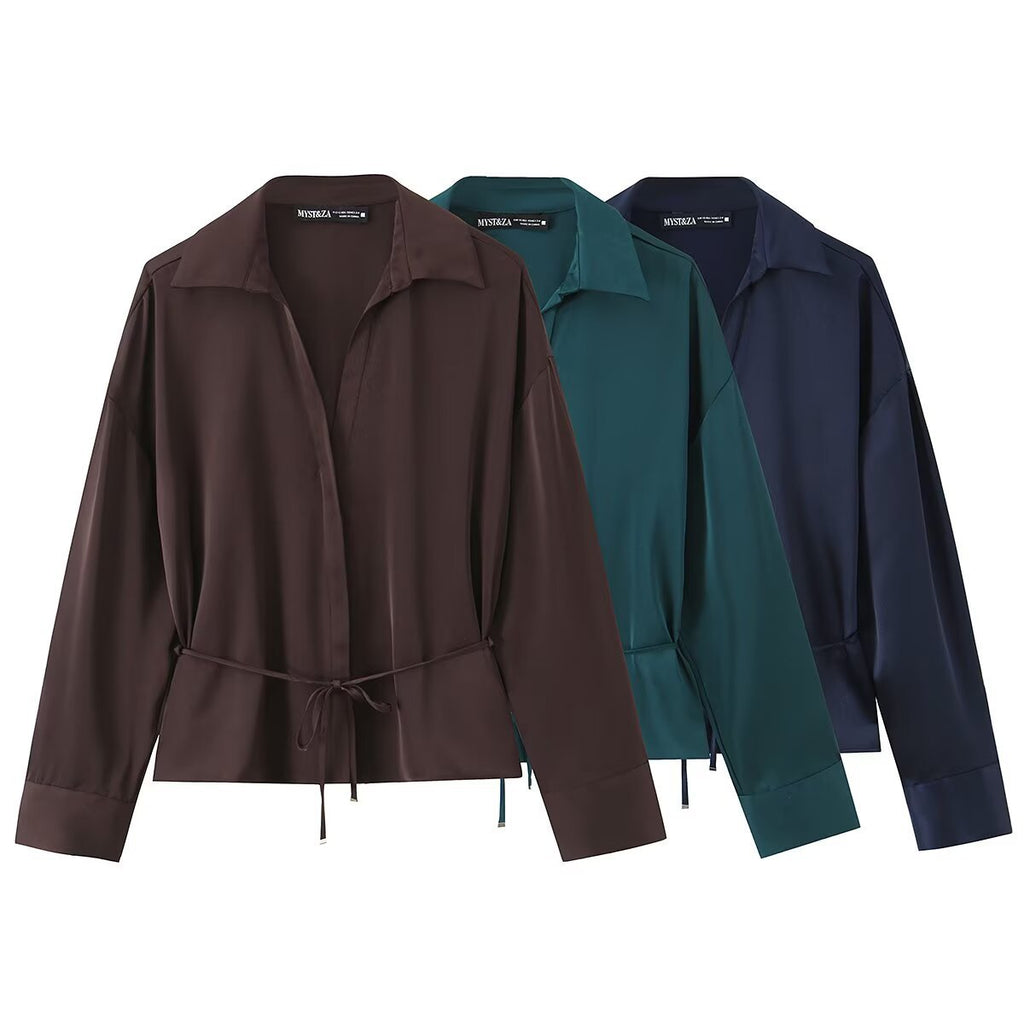 Women's Satin Belted Shirt
