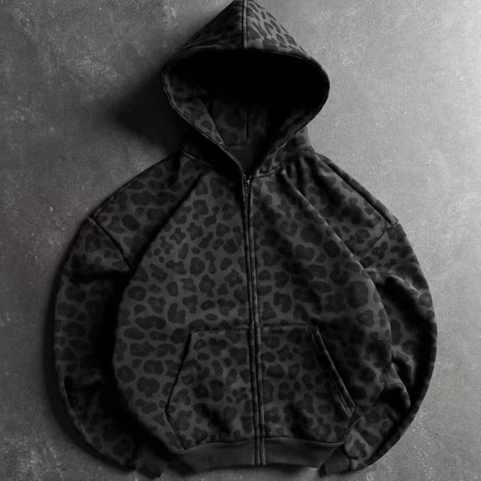Women's Retro Leopard Zip-Up Hoodie