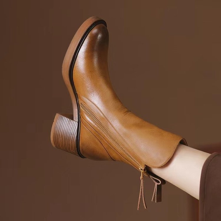 Women's Vintage Chunky-Heel Ankle Boots