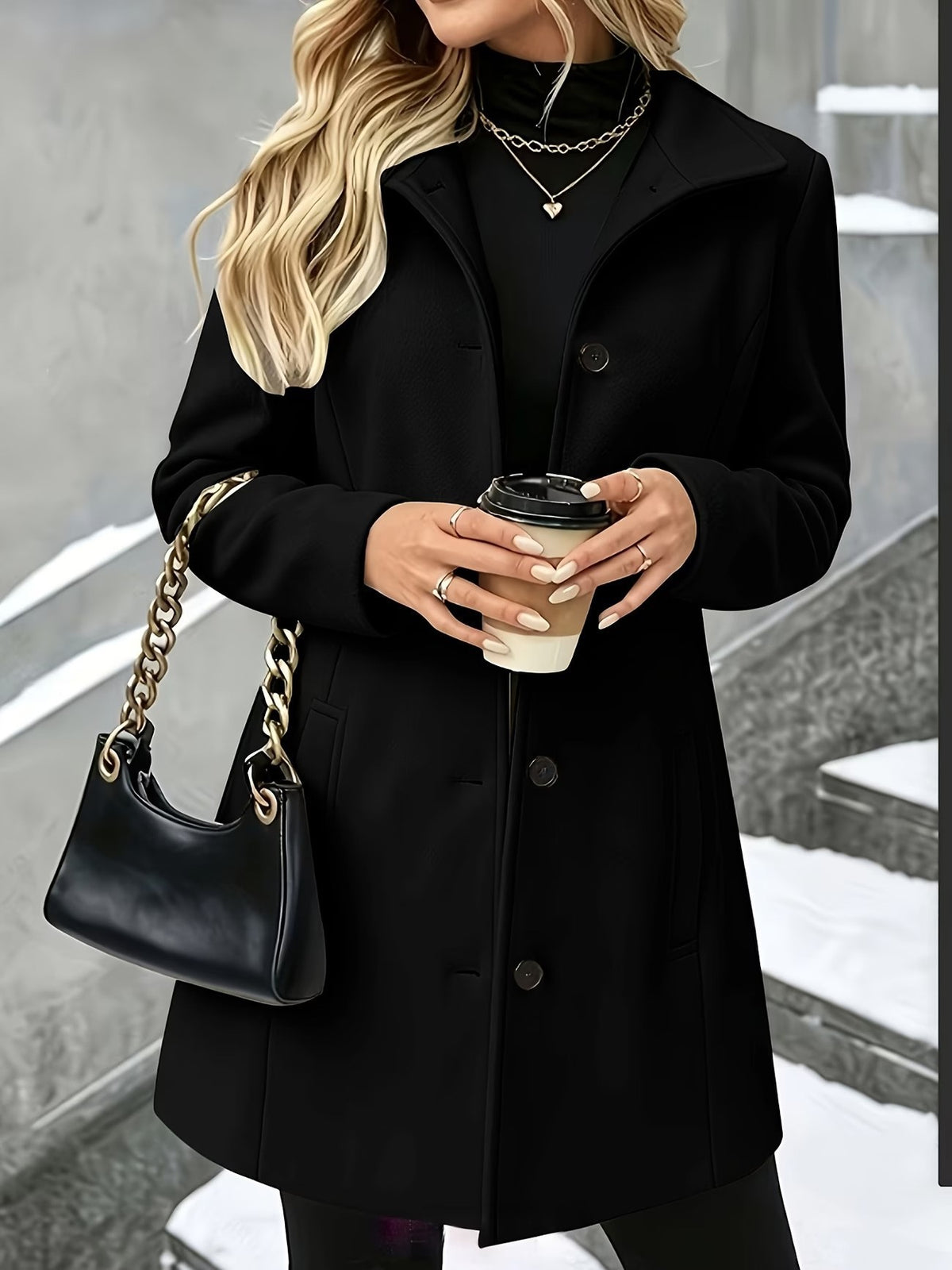 Women's Mid-Length Wool-Blend Coat