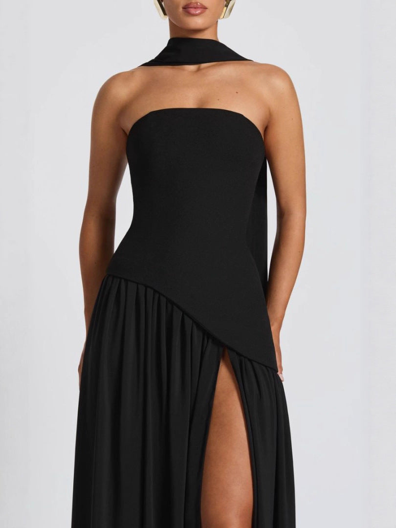 Elegant Backless Slit Milk Silk Dress