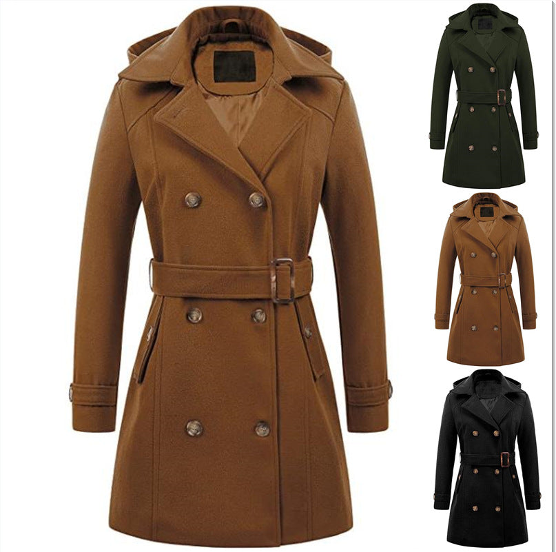 Women's Hooded Woolen Winter Coat