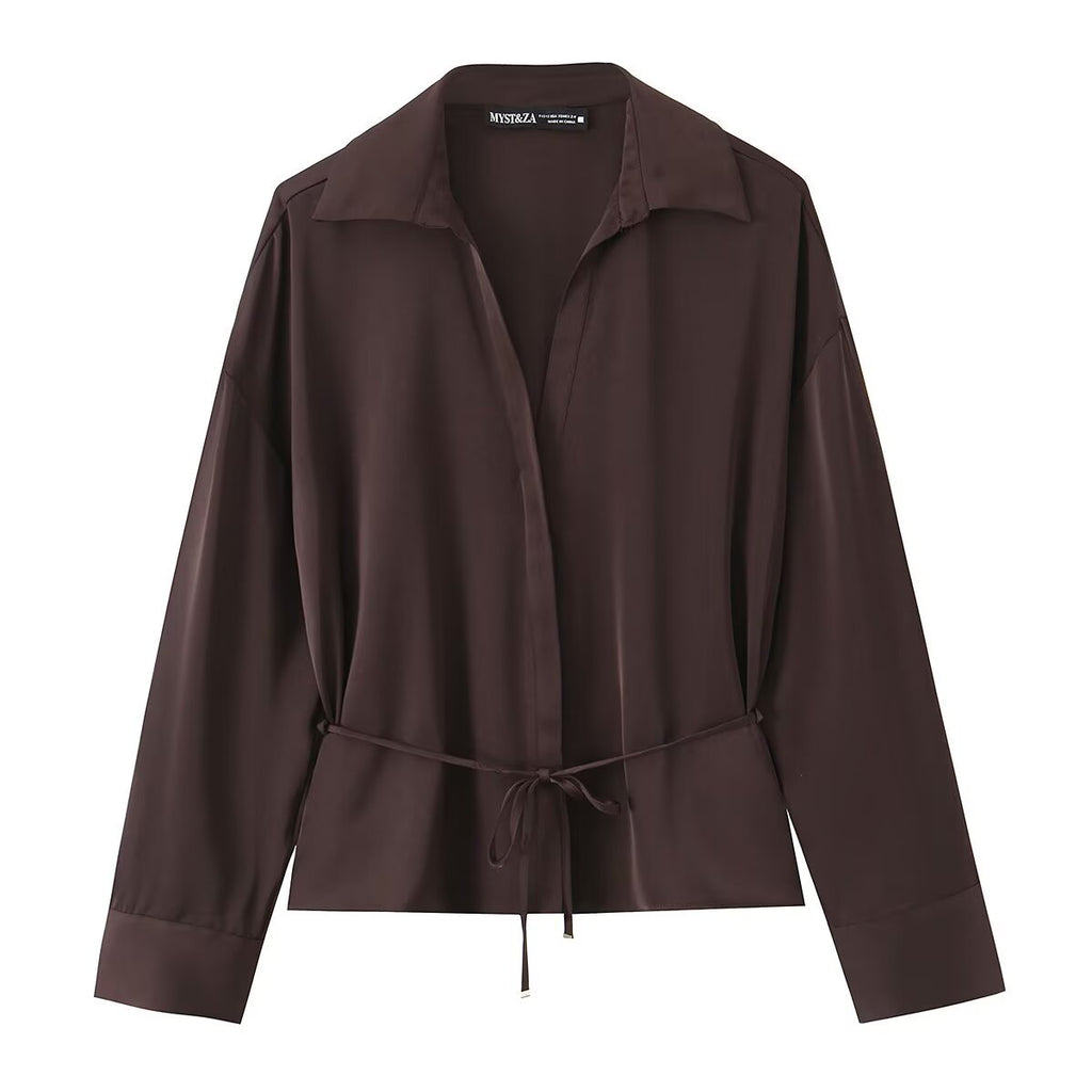 Women's Satin Belted Shirt