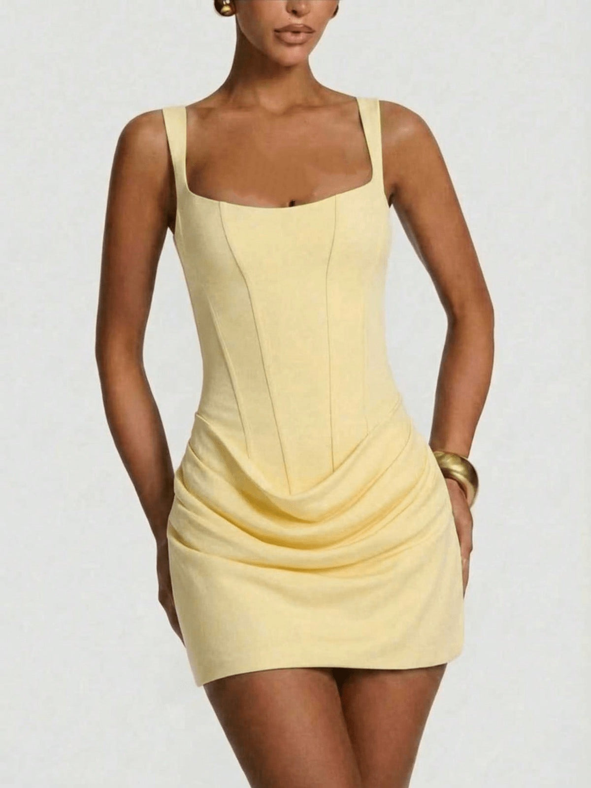 French-Style Square-Neck Bodycon Dress