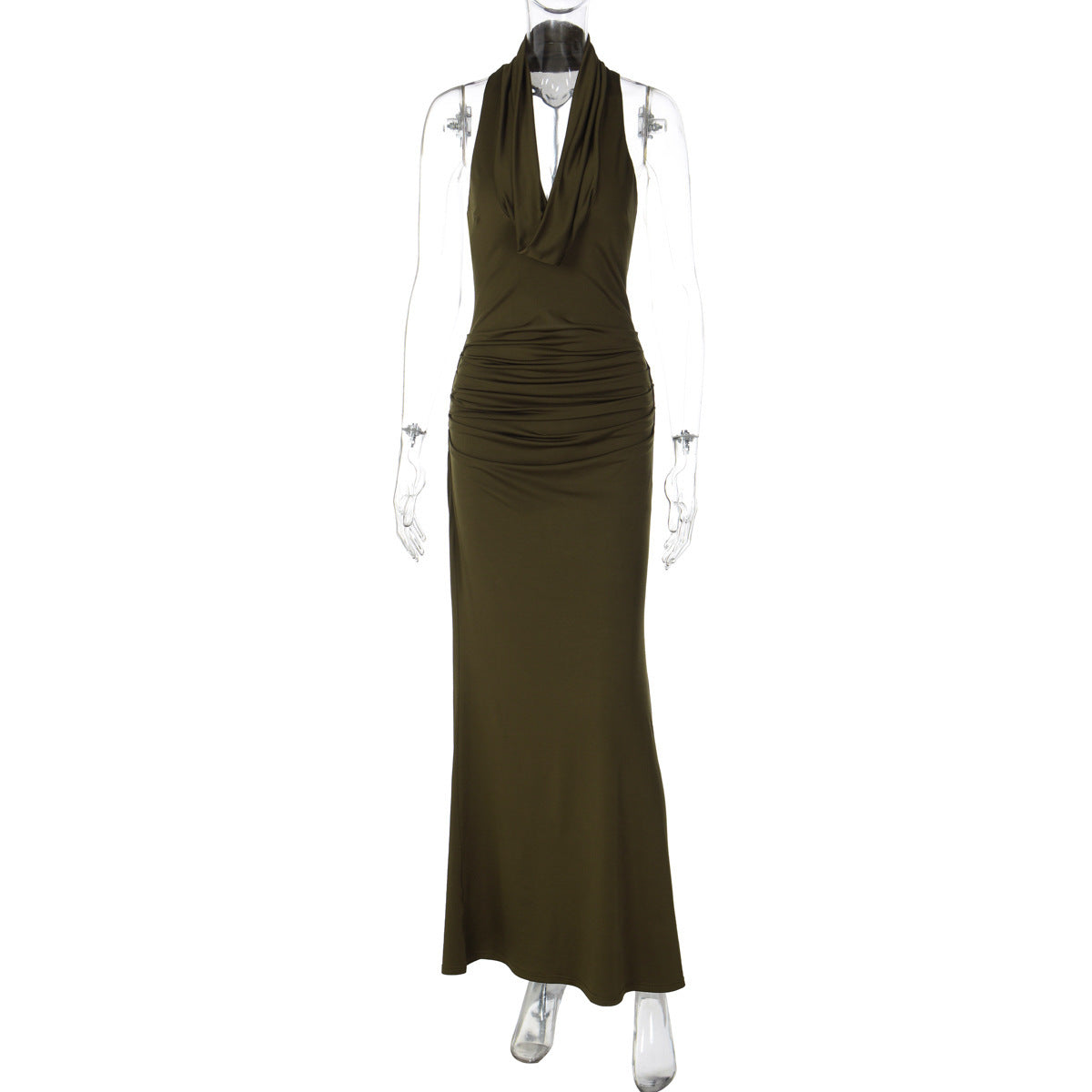 Backless Pleated Halterneck Maxi Skirt