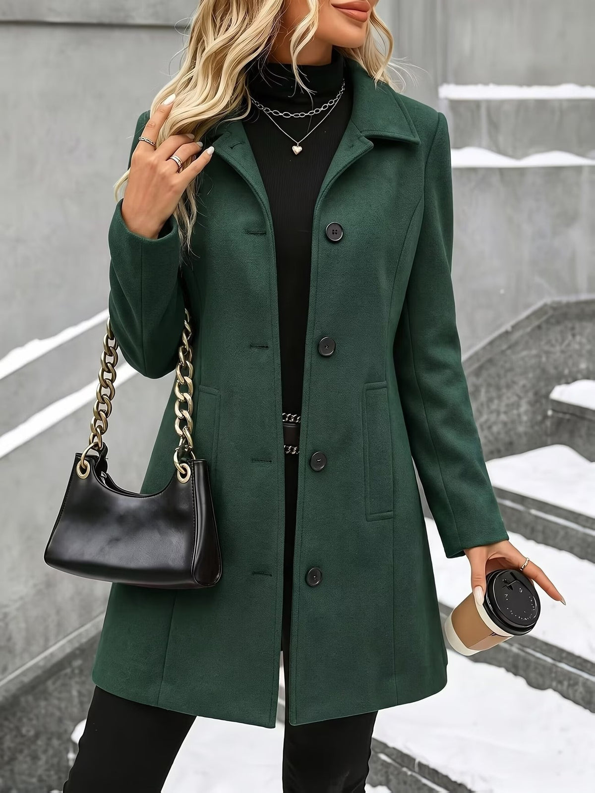 Women's Mid-Length Wool-Blend Coat