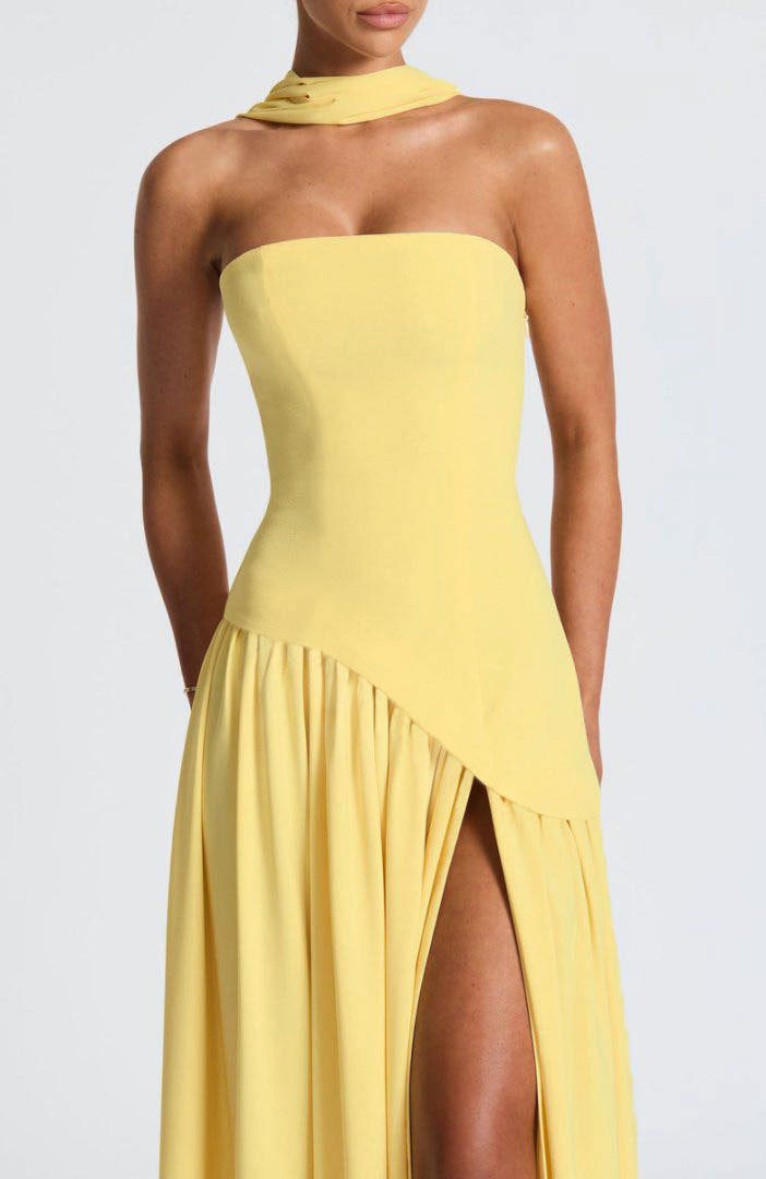 Elegant Backless Slit Milk Silk Dress