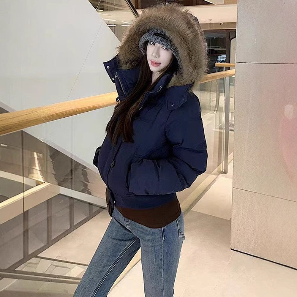 Winter Hooded Fur-Collar Cotton Jacket