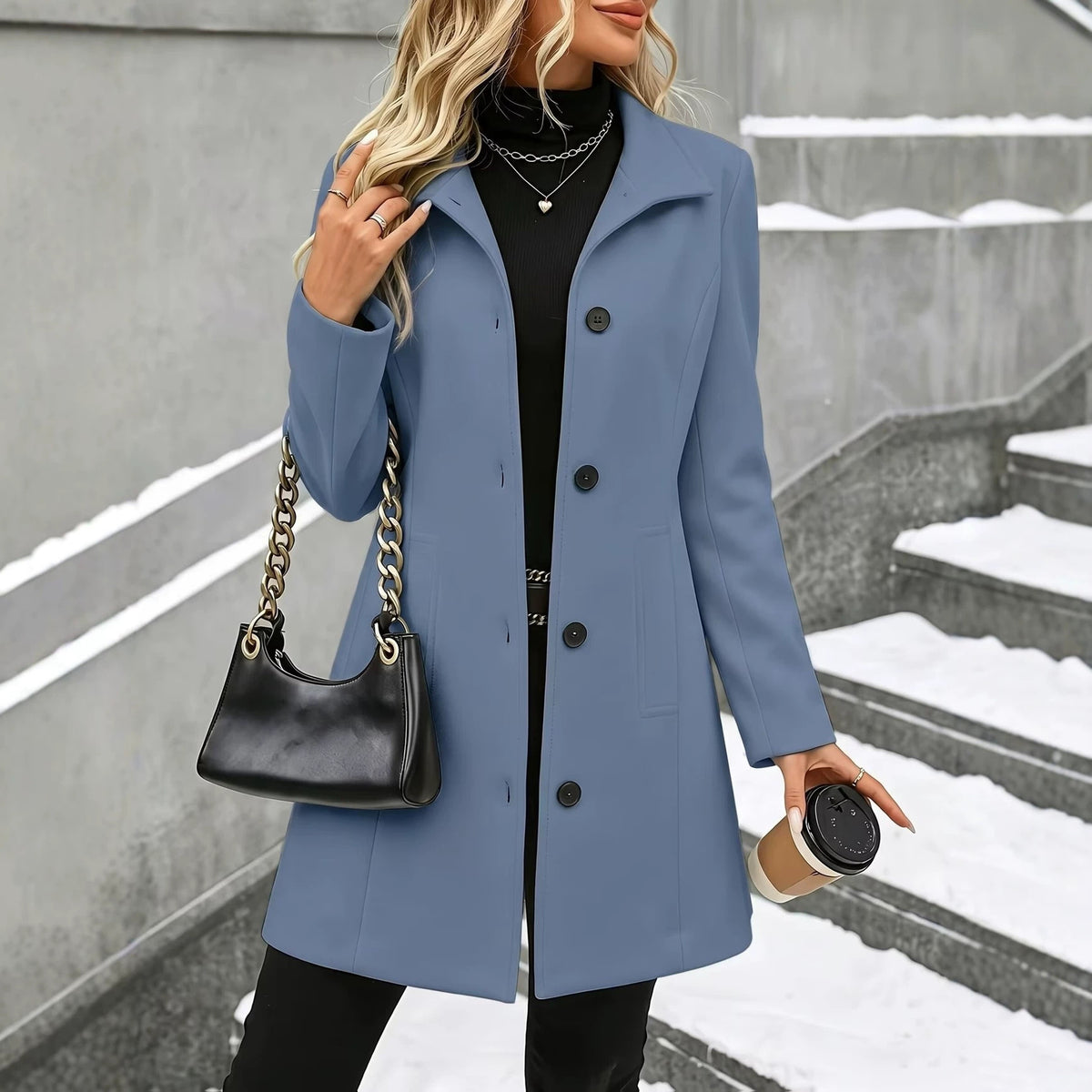 Women's Mid-Length Wool-Blend Coat