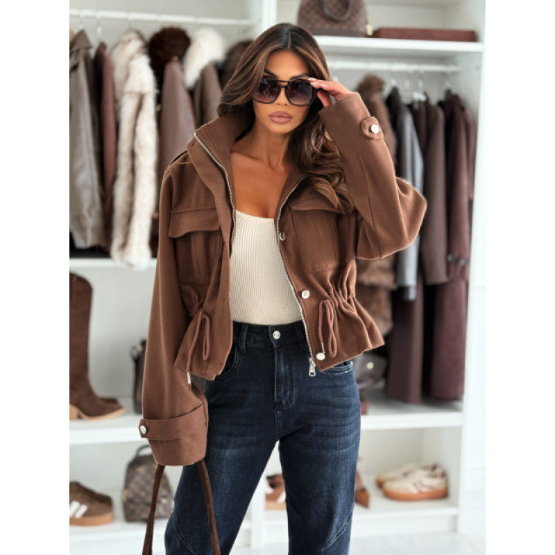 Women's Drawstring-Waist Zip Cardigan