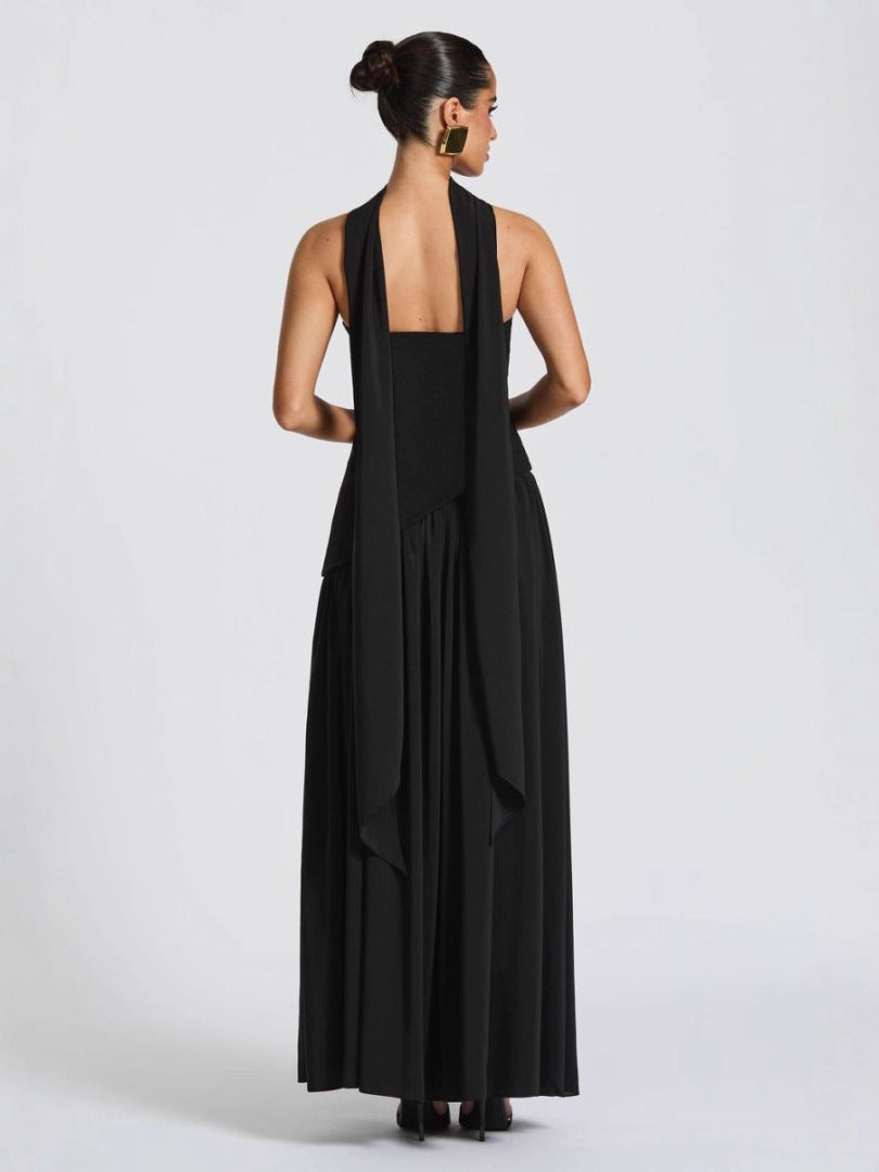 Elegant Backless Slit Milk Silk Dress