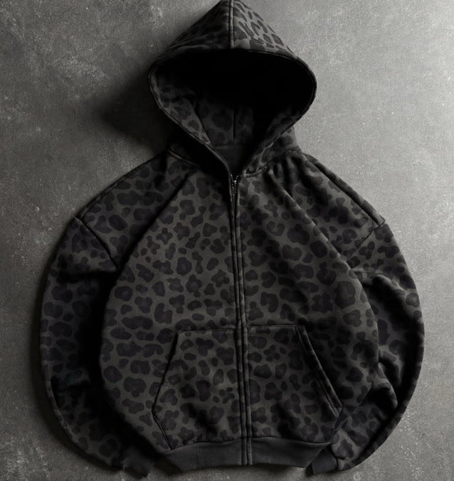 Women's Retro Leopard Zip-Up Hoodie