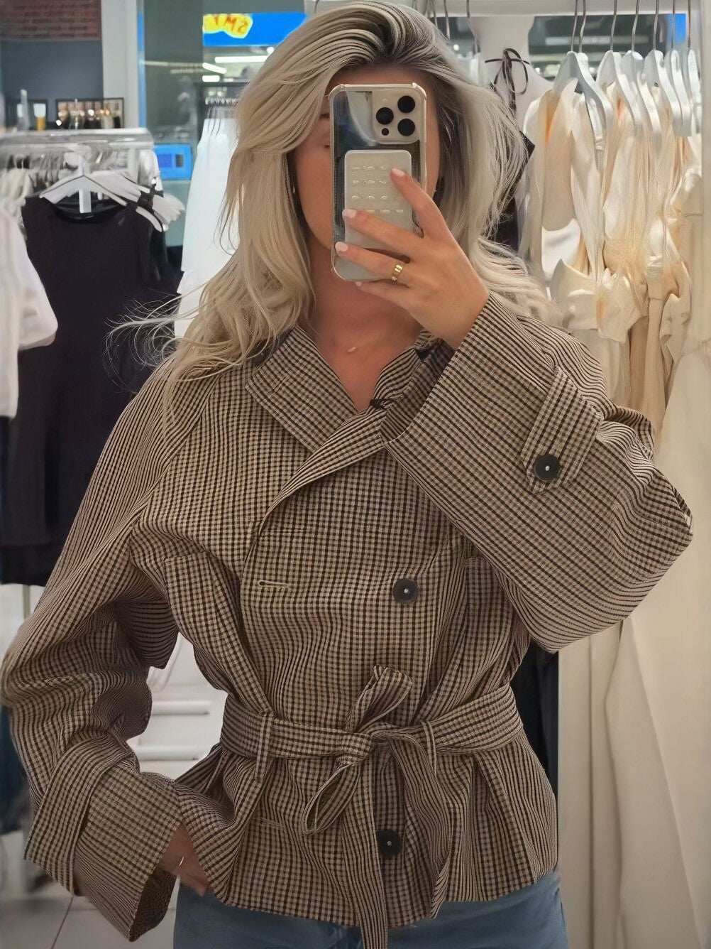 Vintage Check Double-Breasted Coat