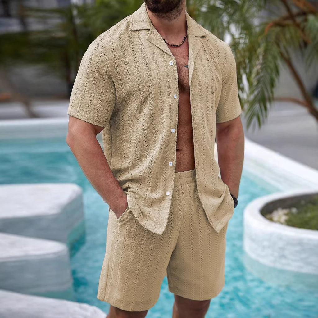 Men's Solid Color Shirt and Shorts Set