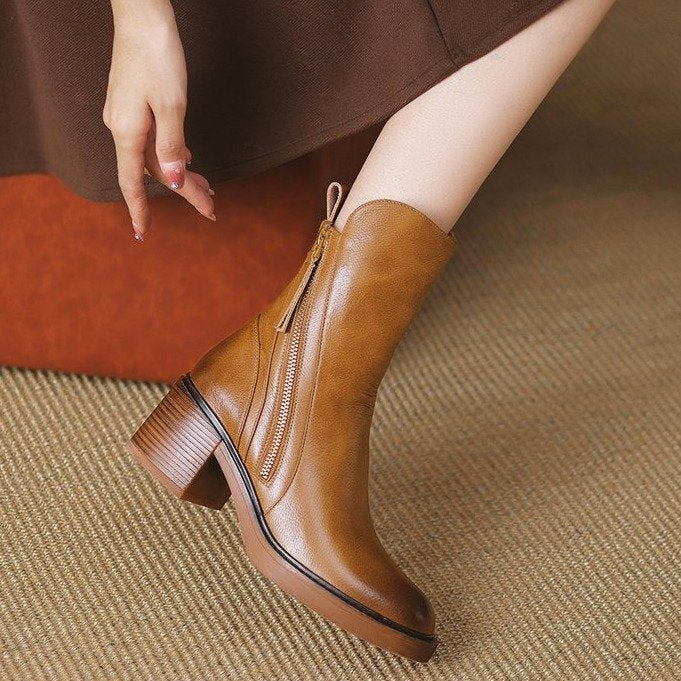 Women's Vintage Chunky-Heel Ankle Boots