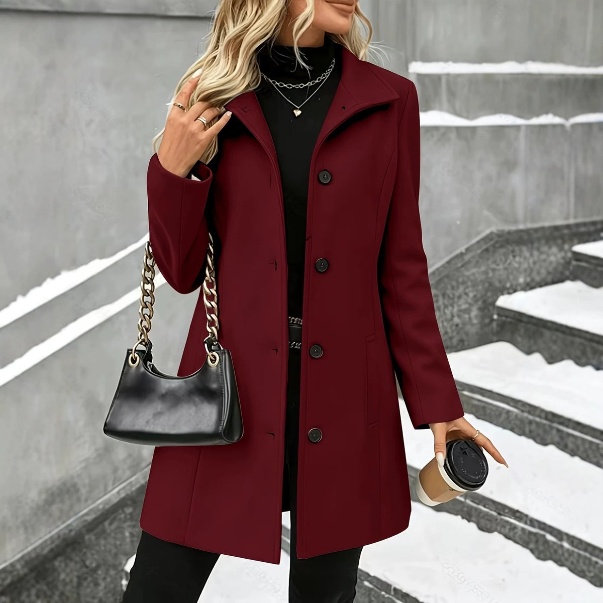 Women's Mid-Length Wool-Blend Coat