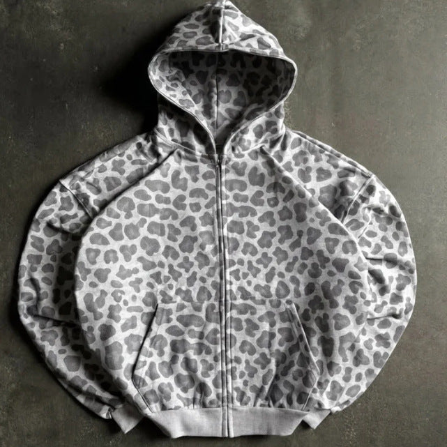 Women's Retro Leopard Zip-Up Hoodie