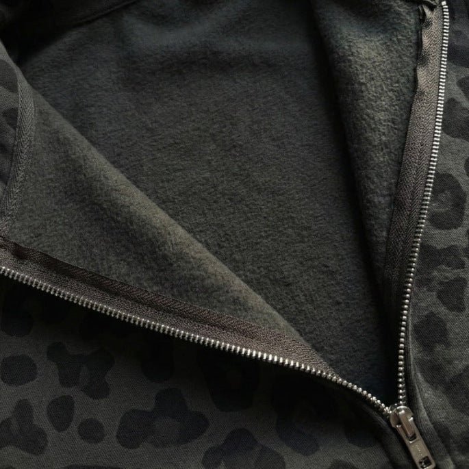 Women's Retro Leopard Zip-Up Hoodie