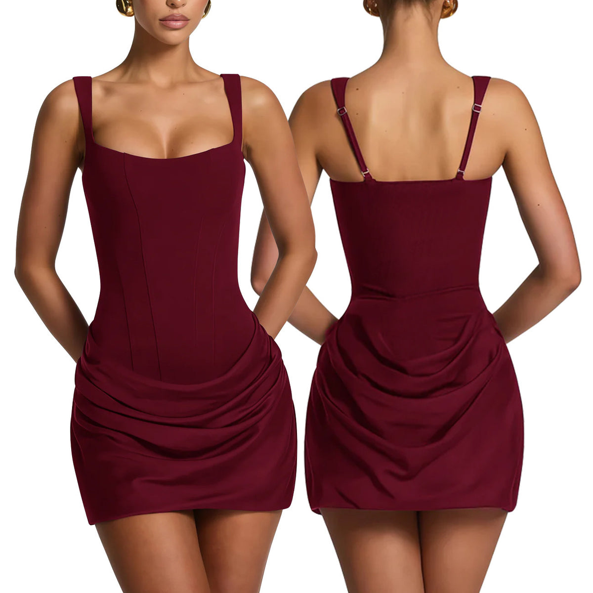 French-Style Square-Neck Bodycon Dress