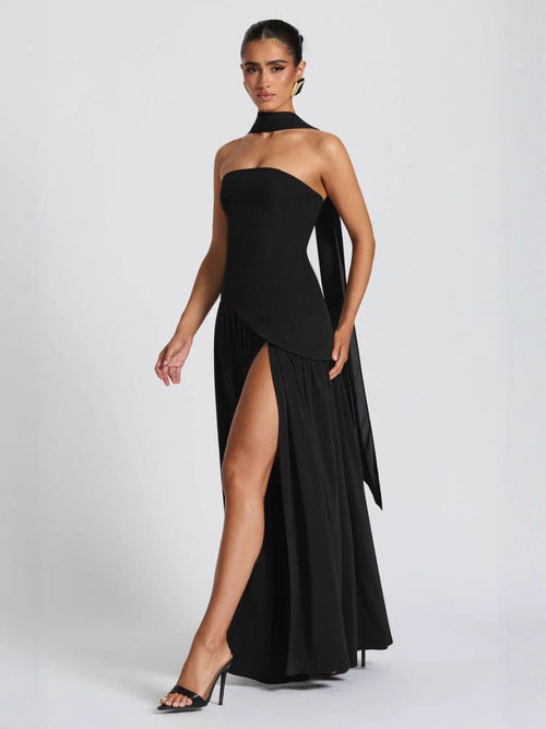 Elegant Backless Slit Milk Silk Dress