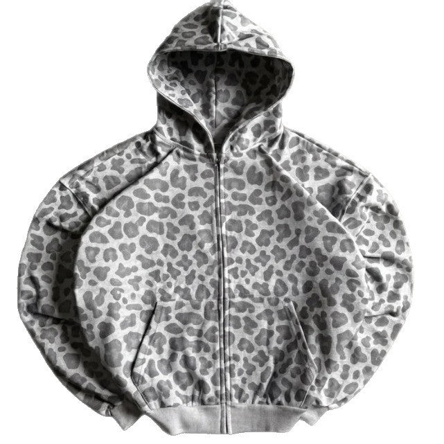 Women's Retro Leopard Zip-Up Hoodie