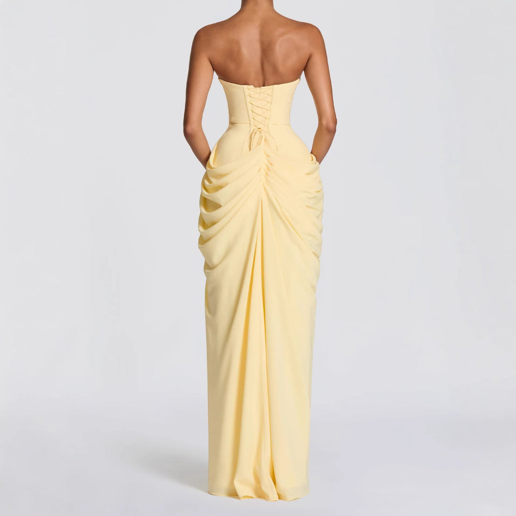 Asymmetrical Pleated Strapless Dress