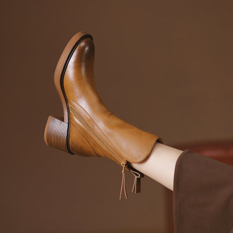 Women's Vintage Chunky-Heel Ankle Boots