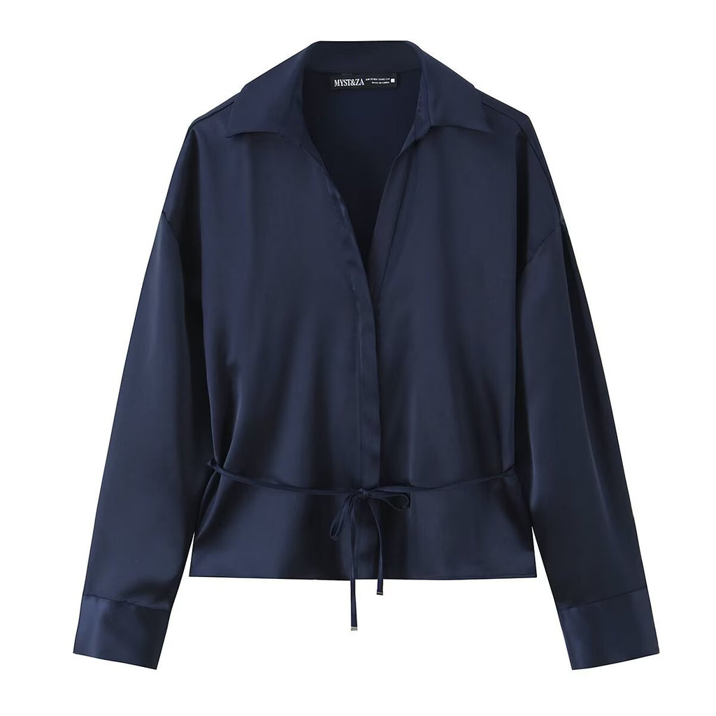Women's Satin Belted Shirt