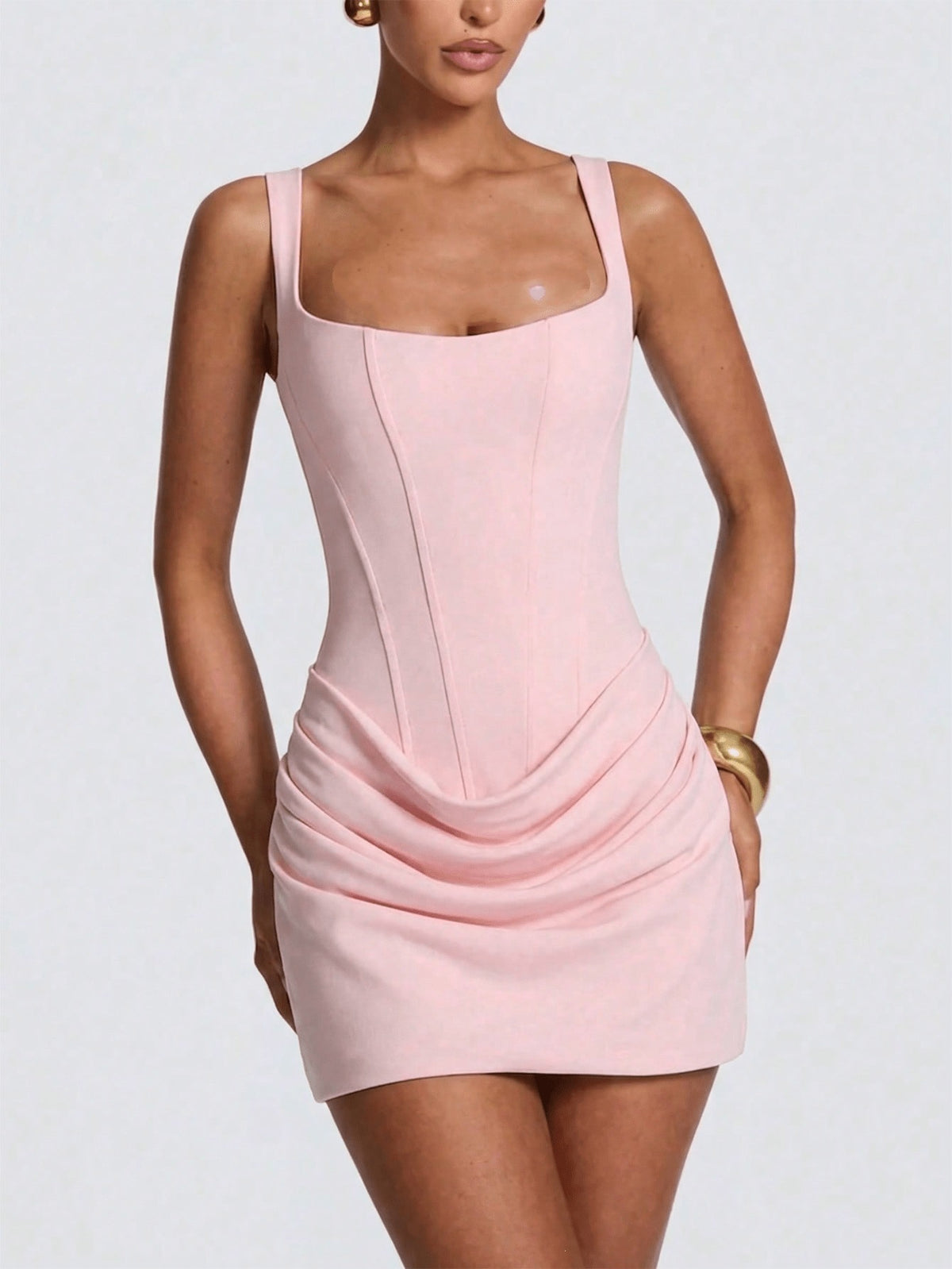 French-Style Square-Neck Bodycon Dress