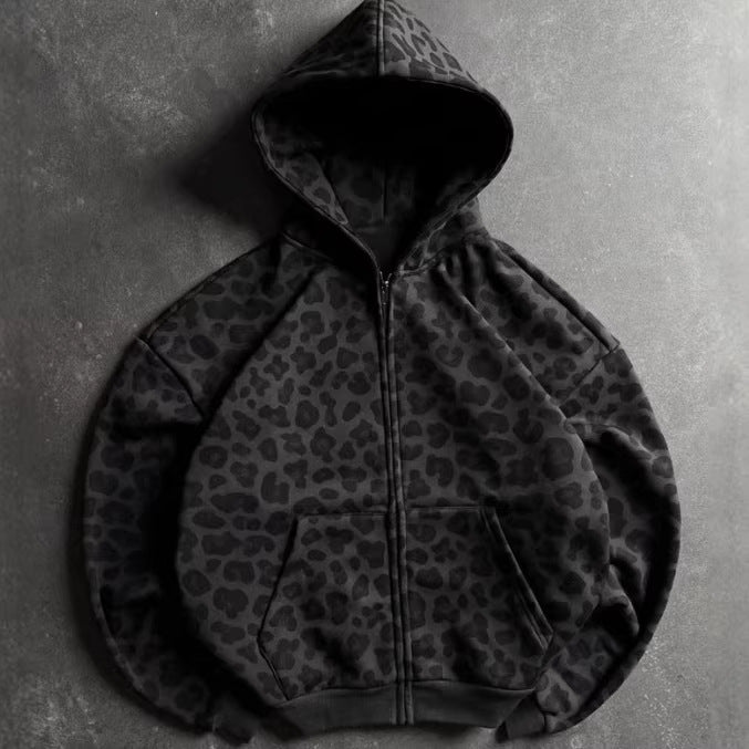 Women's Retro Leopard Zip-Up Hoodie