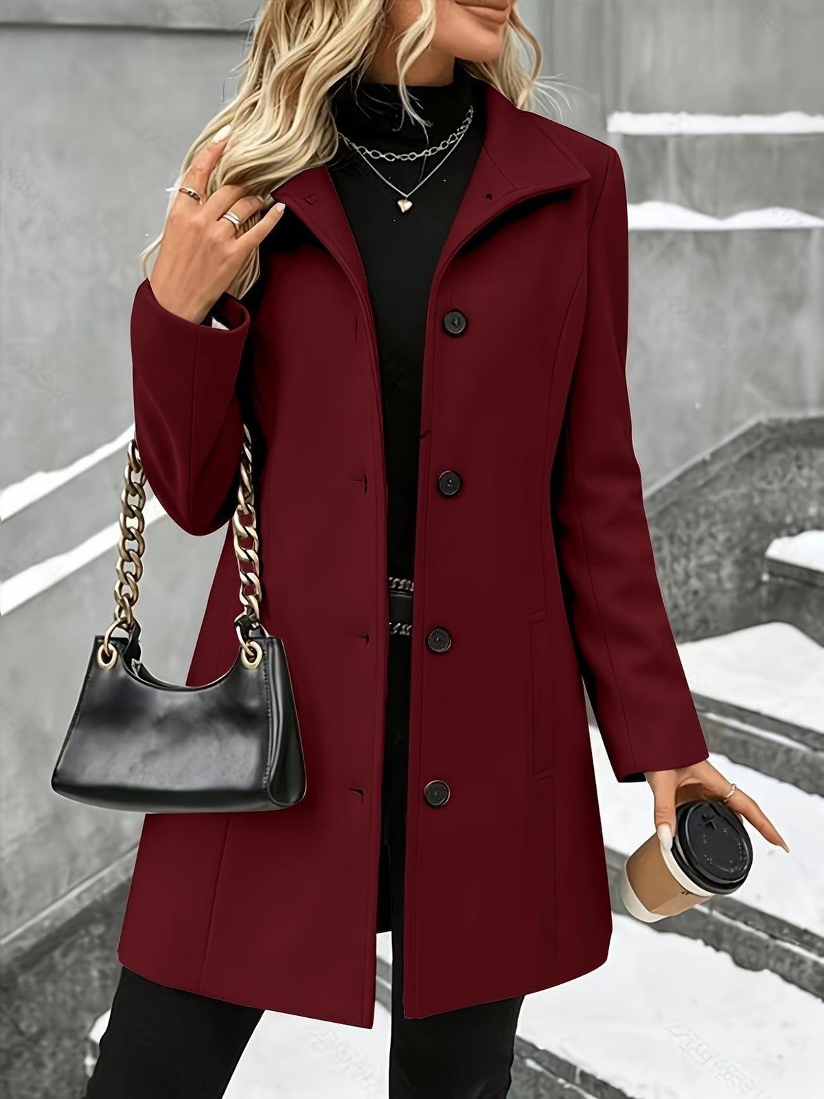Women's Mid-Length Wool-Blend Coat
