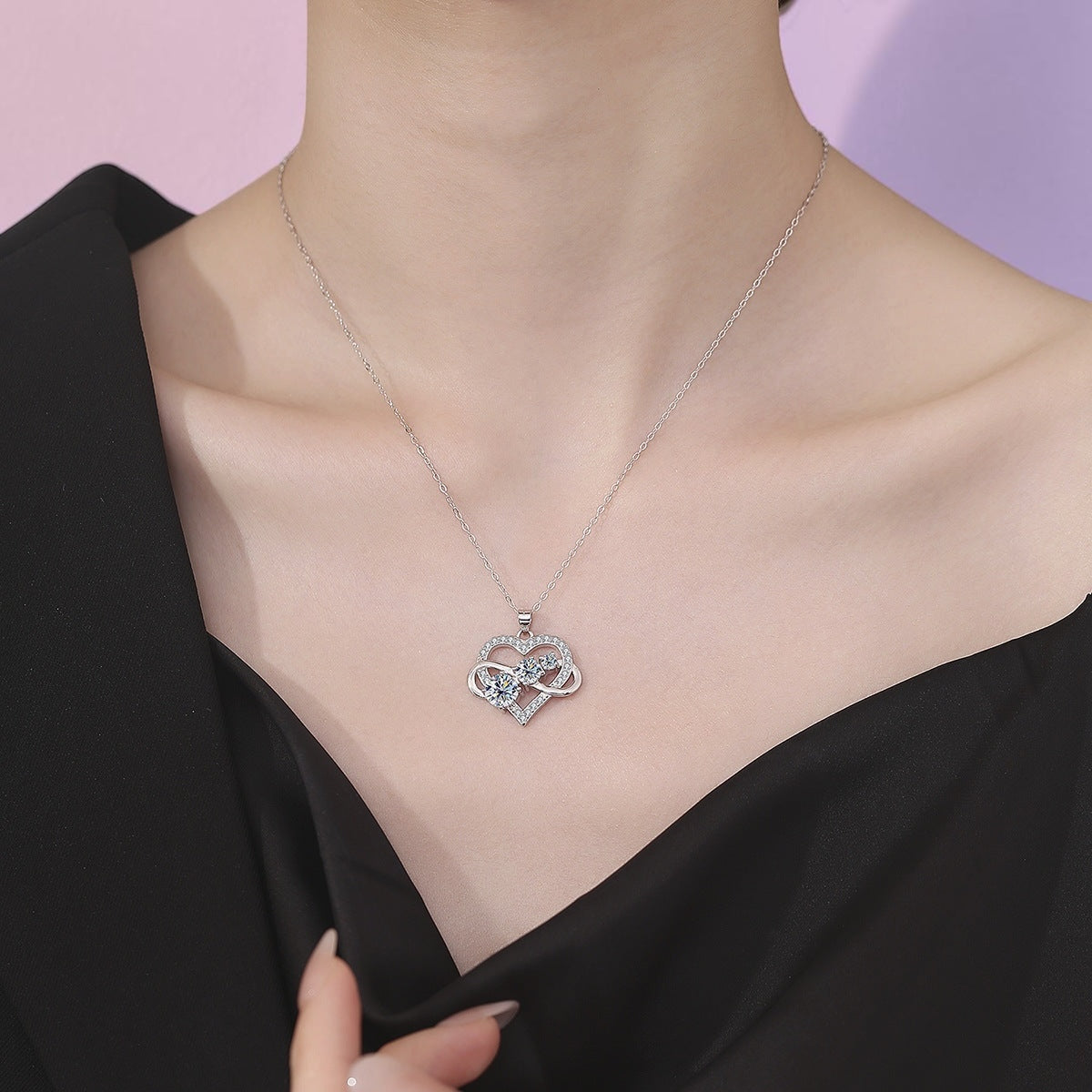 Moissanite Infinity Heart Pendant Necklace – S925 Sterling Silver