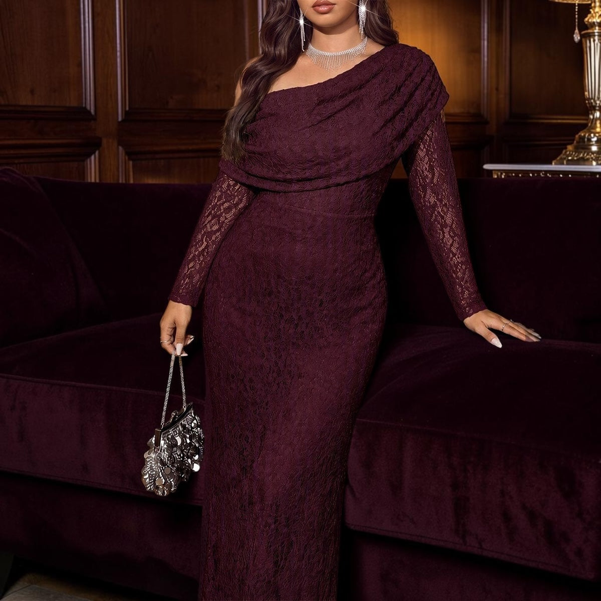 Lace Plus-Size Long Dress