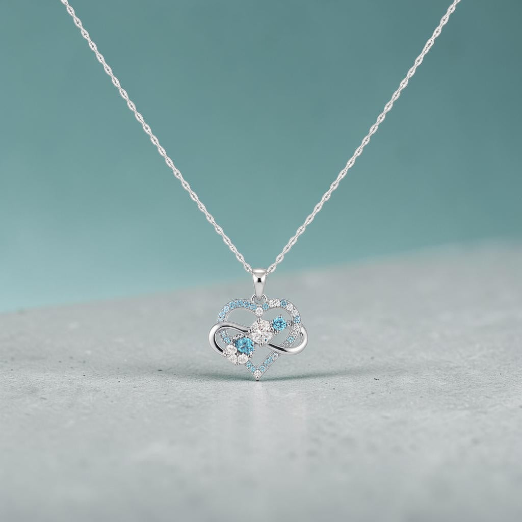 Moissanite Infinity Heart Pendant Necklace – S925 Sterling Silver