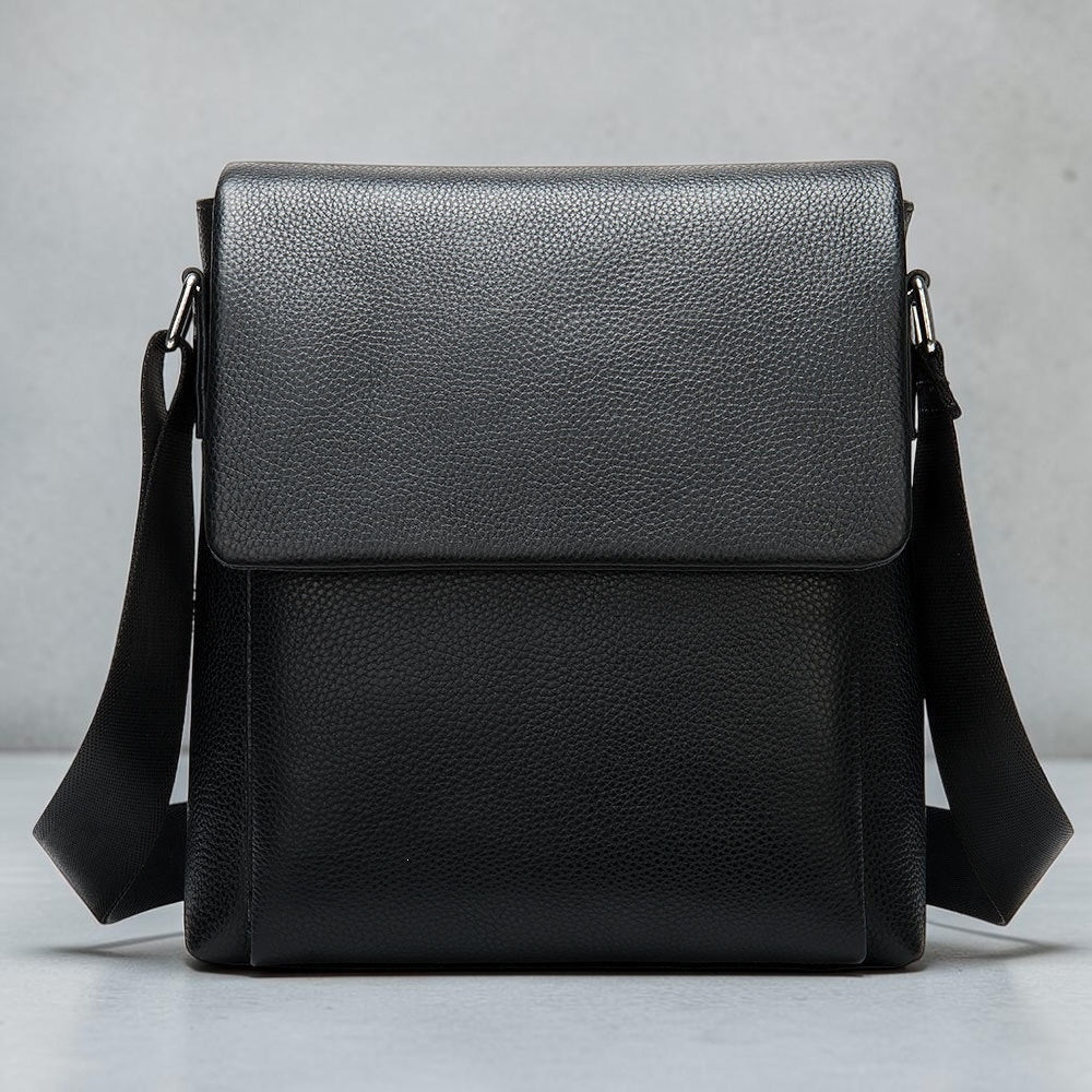 Cowhide Men's Shoulder Bag, Casual Cowhide Flap-Style