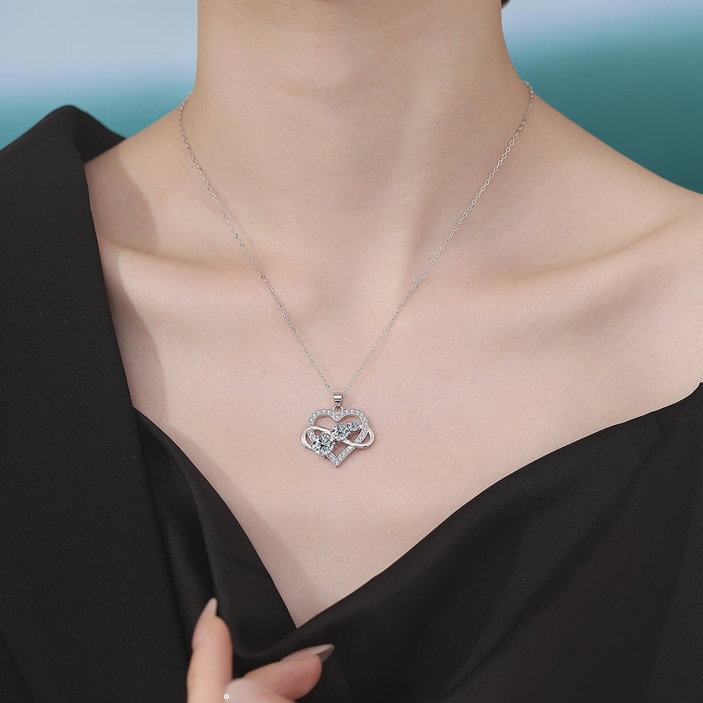 Moissanite Infinity Heart Pendant Necklace – S925 Sterling Silver
