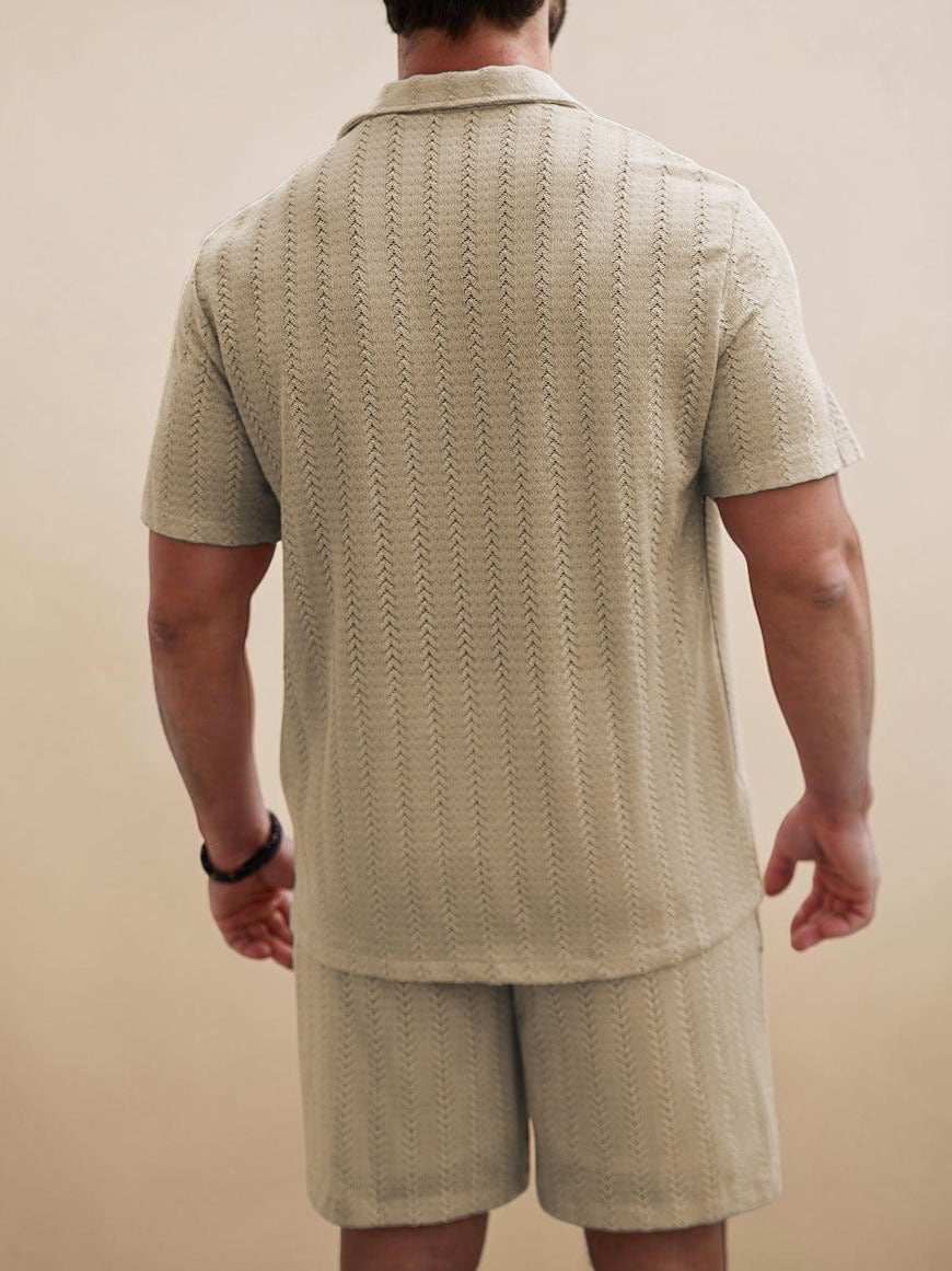 Men's Solid Color Shirt and Shorts Set