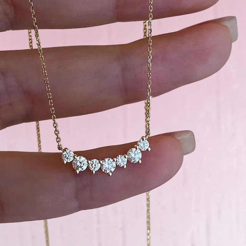 925 Sterling Silver Smile Necklace 18K Gold Plated Zircon Pendant