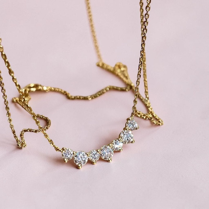 925 Sterling Silver Smile Necklace 18K Gold Plated Zircon Pendant