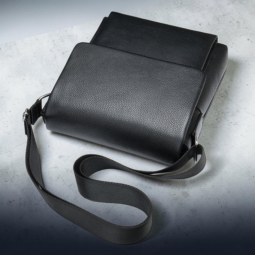 Cowhide Men's Shoulder Bag, Casual Cowhide Flap-Style