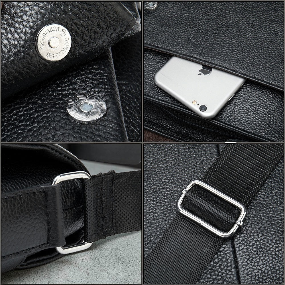 Cowhide Men's Shoulder Bag, Casual Cowhide Flap-Style